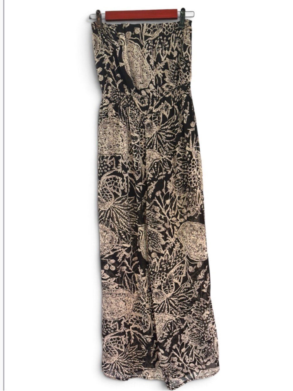 Strapless Black and Cream Botanical Jumpsuit